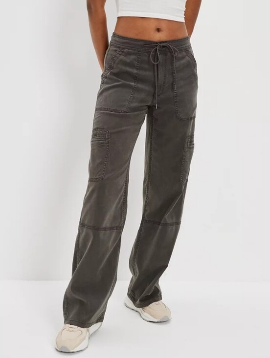 American Eagle Outfitters Pants - American Eagle Womens Haze Grey Dreamy High Waist Baggy Wide Leg Cargo Pant 12R